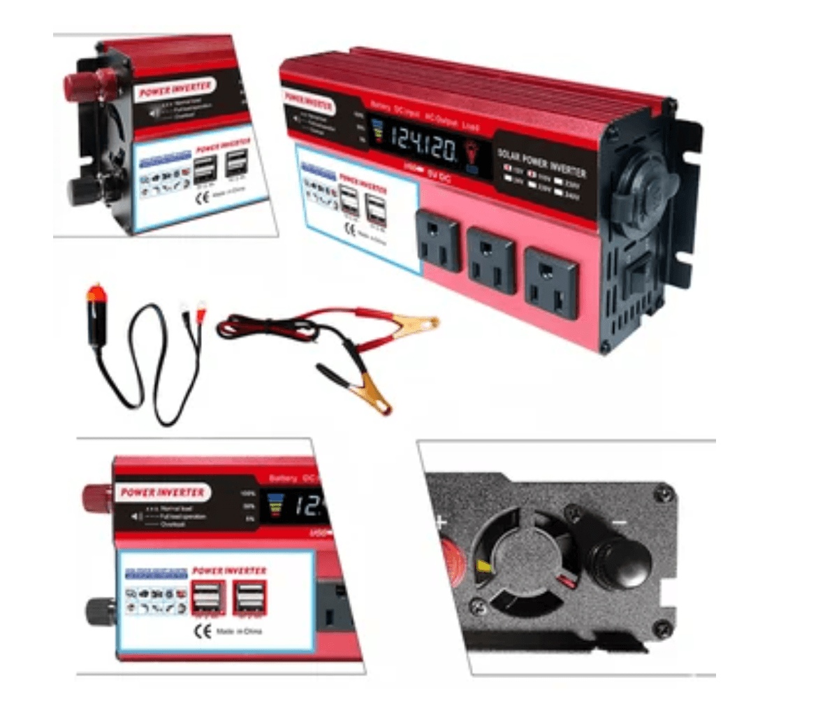 Inversor de Corriente 12v a 220v 2000w 4 USB 3 Sockets pantalla LCD