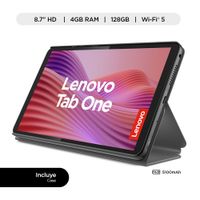 Tablet Lenovo Tab One 8.7"" 128GB, 4GB RAM, cámara principal 8MP y frontal 2MP, 5100 mAh, MediaTek Helio G85, gris + Folio