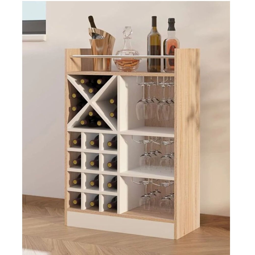 Mueble de Bar Moderno Porta Vinos & Copa Maggie Blanco/Duna TU MESITA