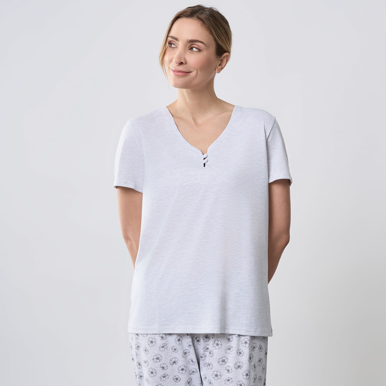 Polo Pijama Mujer V Neck Zafin Manga Corta Algodón