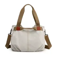 Makeway - Bolso de lona Vintage Informal Tendencia Denim - Blanco
