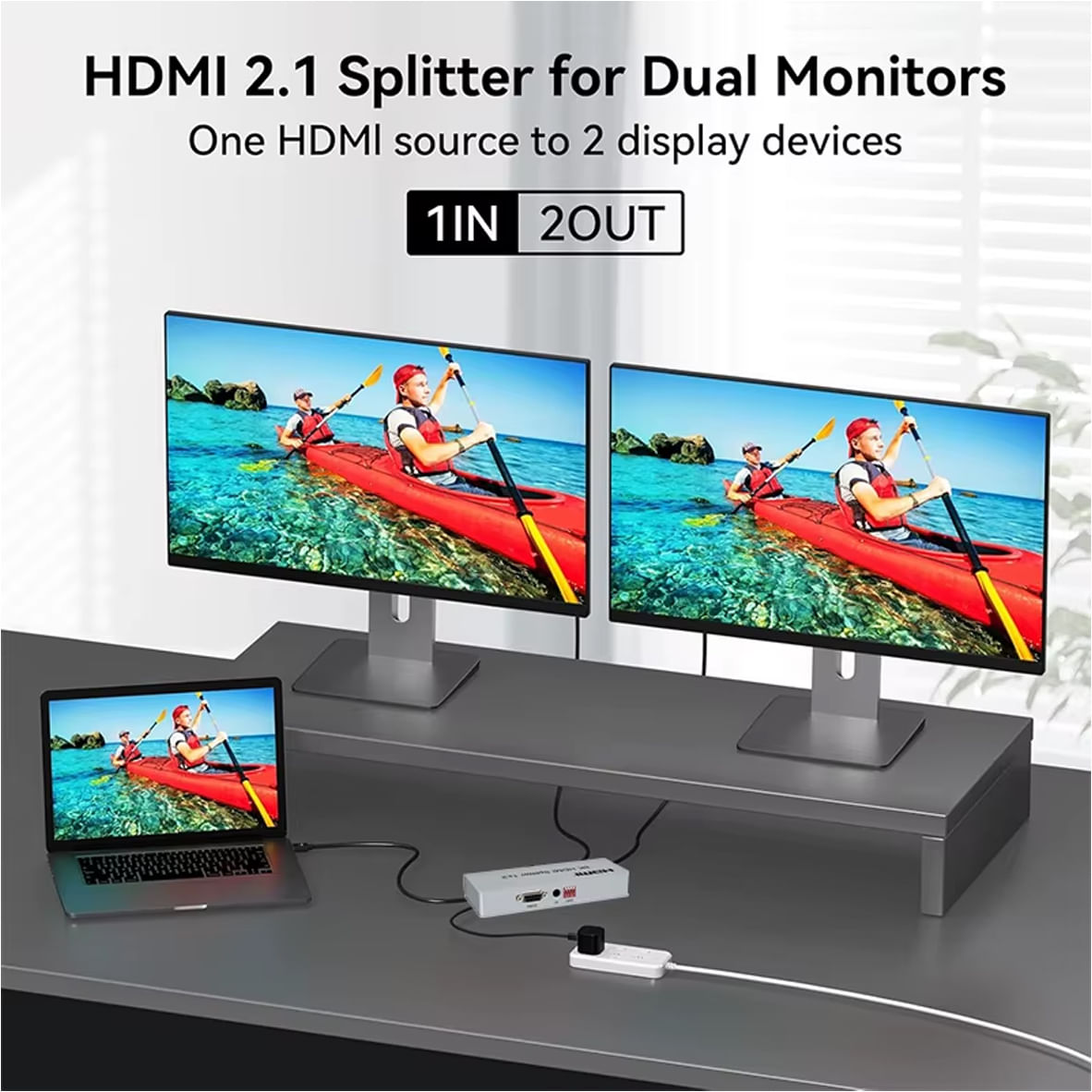 Splitter HDMI 1x2 Metalico 2.1 8K 60Hz 2 pantallas HDCP 2.3 RS232