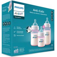 Set de Regalo Avent Anticolico Recien Nacido de 3 Biberones - Rosado