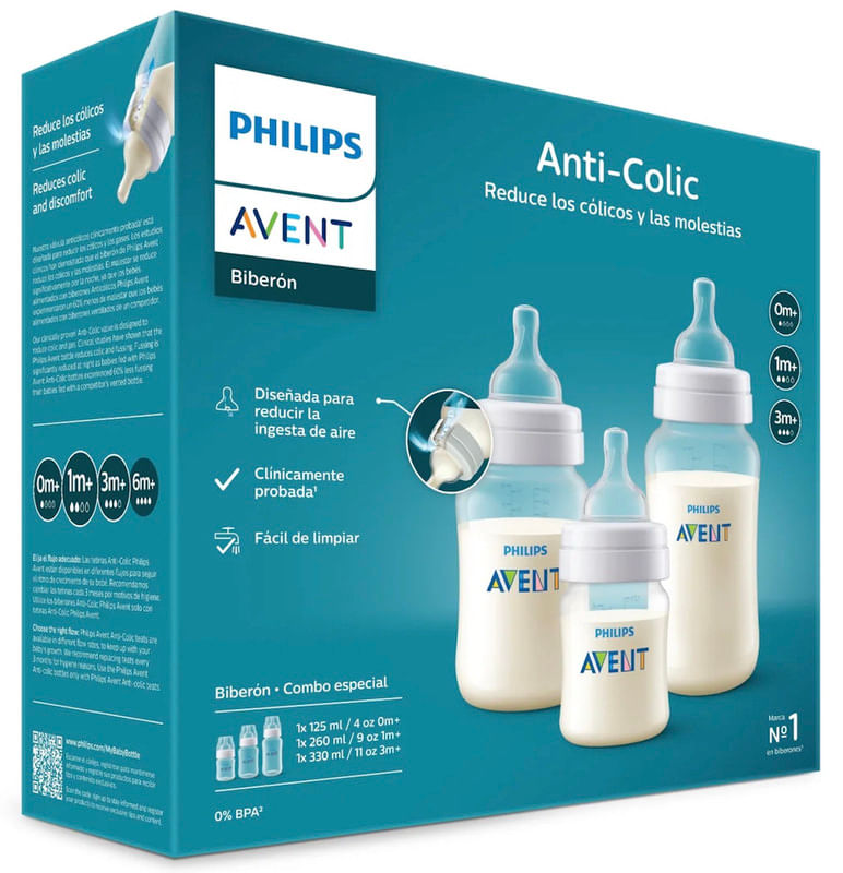 Set de Regalo Avent Anticolico Recien Nacido de 3 Biberones - Transparente