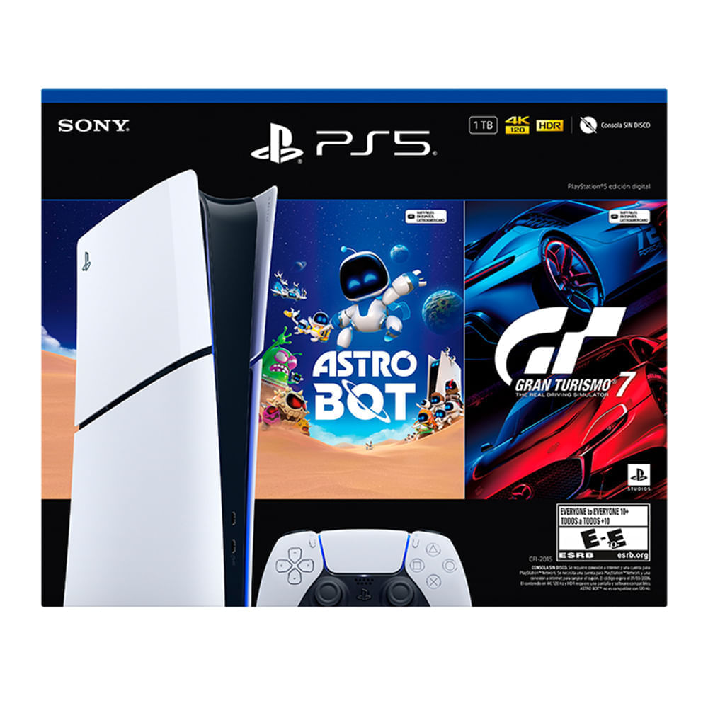 Consola PlayStation 5 Slim Edición Digital Bundle Gran Turismo 7 + Astro Bot, SSD 1TB, gráficos 4K, audio 3D, control DualSense
