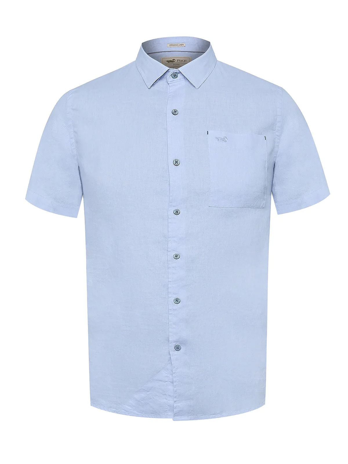 Camisa Manga Corta Lino Orgánico Para Hombre Linenshort Azul Rockford