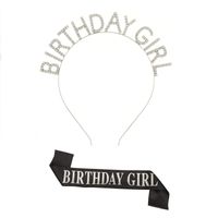 Set vincha y banda cumpleaños Birthday Girl plateado negro
