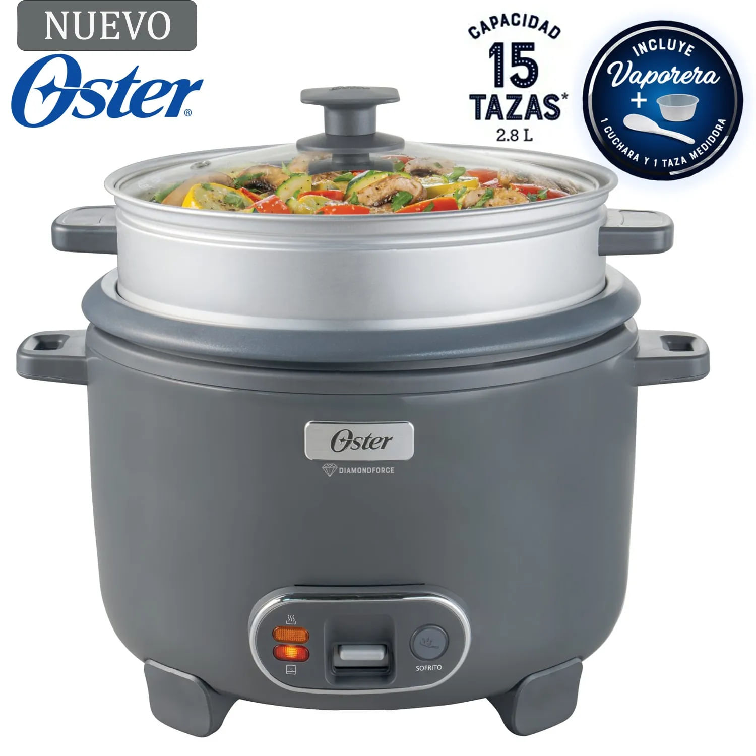 Olla Arrocera Oster Gris DiamondForce 2.6 lts CKSTRC15DFSKE