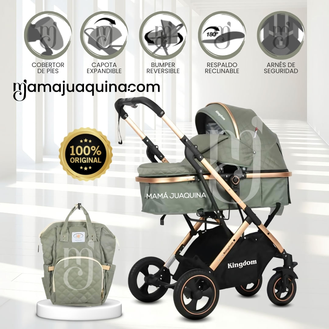 Coche Moisés «BARBARA» con Bolsa Pañalera Verde