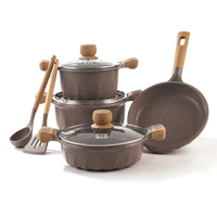 Juego De Olla Roca Volcanica Antiadherente 9pcs - MGC Color Café