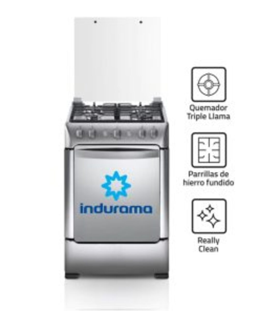 Cocina Indurama a Gas 4 Hornillas Granada Zafiro Croma - Acero Inoxidable -!OFERTA!