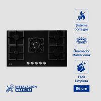 ENCIMERA VIDRIO TEMPLADO A GAS 86CM 5H SOLE – SOLCO041 - OFERTA!