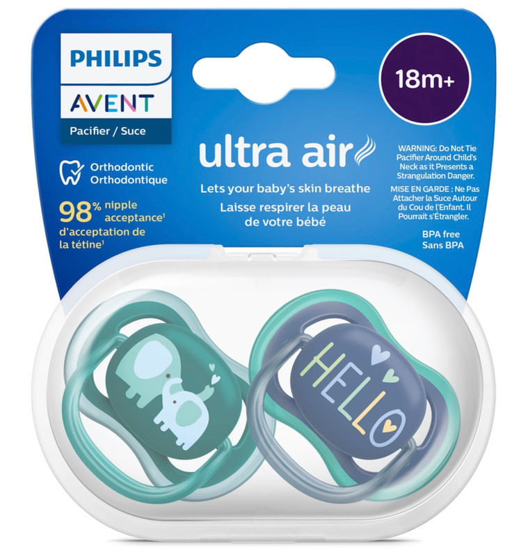 Chupones Avent Ultra Aereados 18 M a Mas + Estuche - Pack 2 Uni - NIÑO