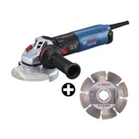 COMBO Bosch: Amoladora 5"" 1700w Gws 17-125 S + Disco diamantado segmentado 115x22,23x1,6x10mm/Standard para concreto