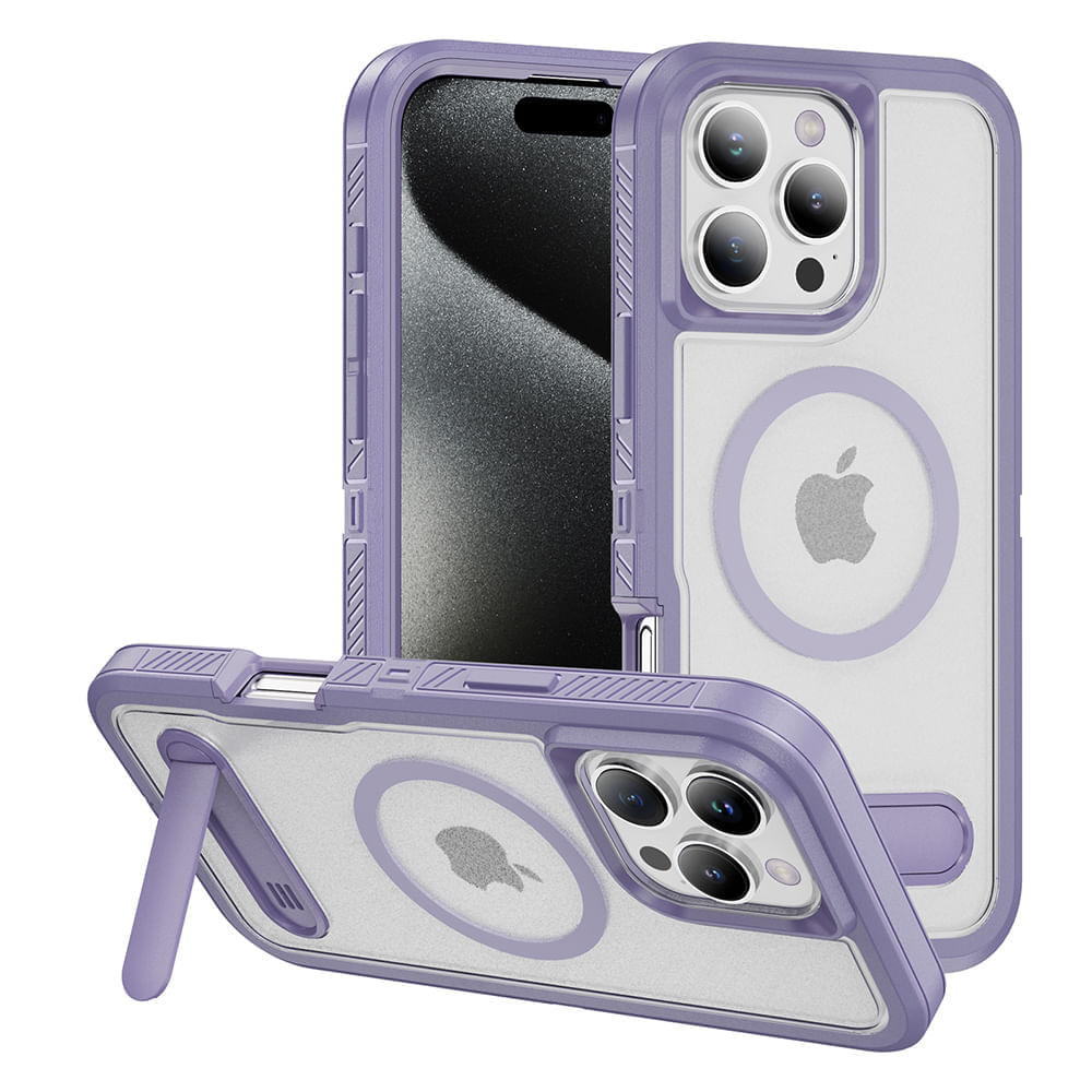 Case iBox para iPhone 16 Pro, Solid 360°, con MagSafe, soporte integrado y máxima protección contra caídas y rayaduras, color lila