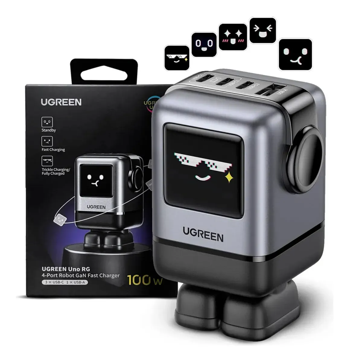 Cargador Ugreen Robot 100 Watts 3xusb-c 1xusb-a Carga Rapida