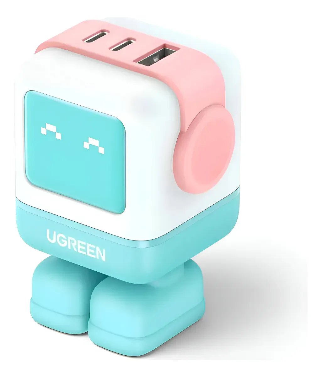Cargador Ugreen Robot 65w 2 Usb-c / 1 Usb-a Carga Rapida Celeste