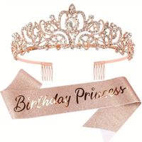 Set tiara y banda cumpleaños escarchada Birthday Princess oro rosa
