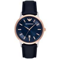 Reloj Emporio Armani Renato AR11188 Para Hombre Fecha Acero Inoxidable Correa de Cuero Azul