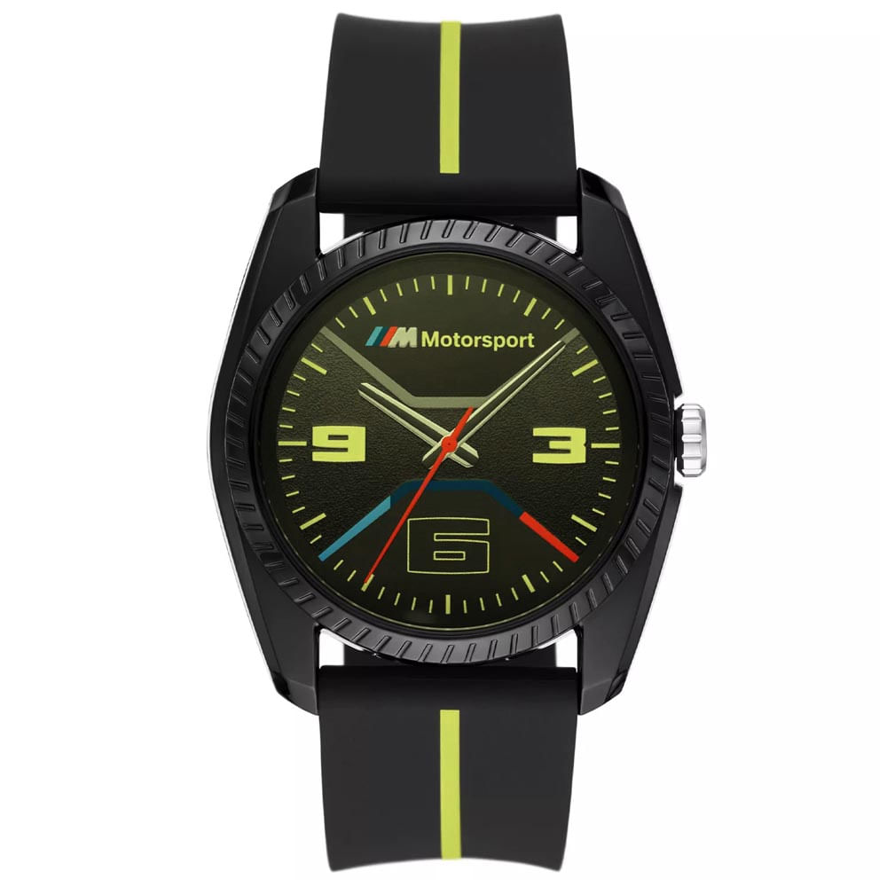 Reloj Bmw M Motosport BMW1006 (Sin Caja) Para Hombre Correa de Silicona Negro Amarillo