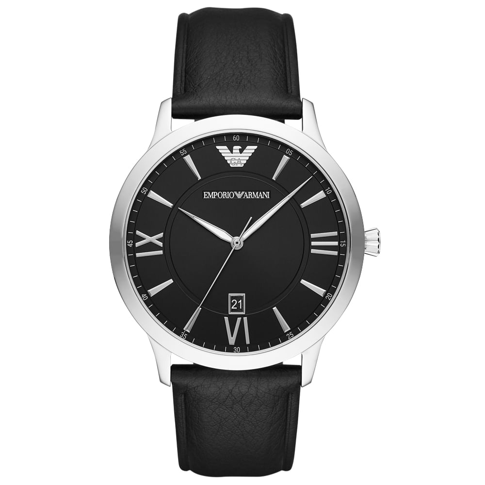 Reloj Emporio Armani Giovanni AR11210 Para Hombre Fecha Acero Inoxidable Correa de Cuero Negro
