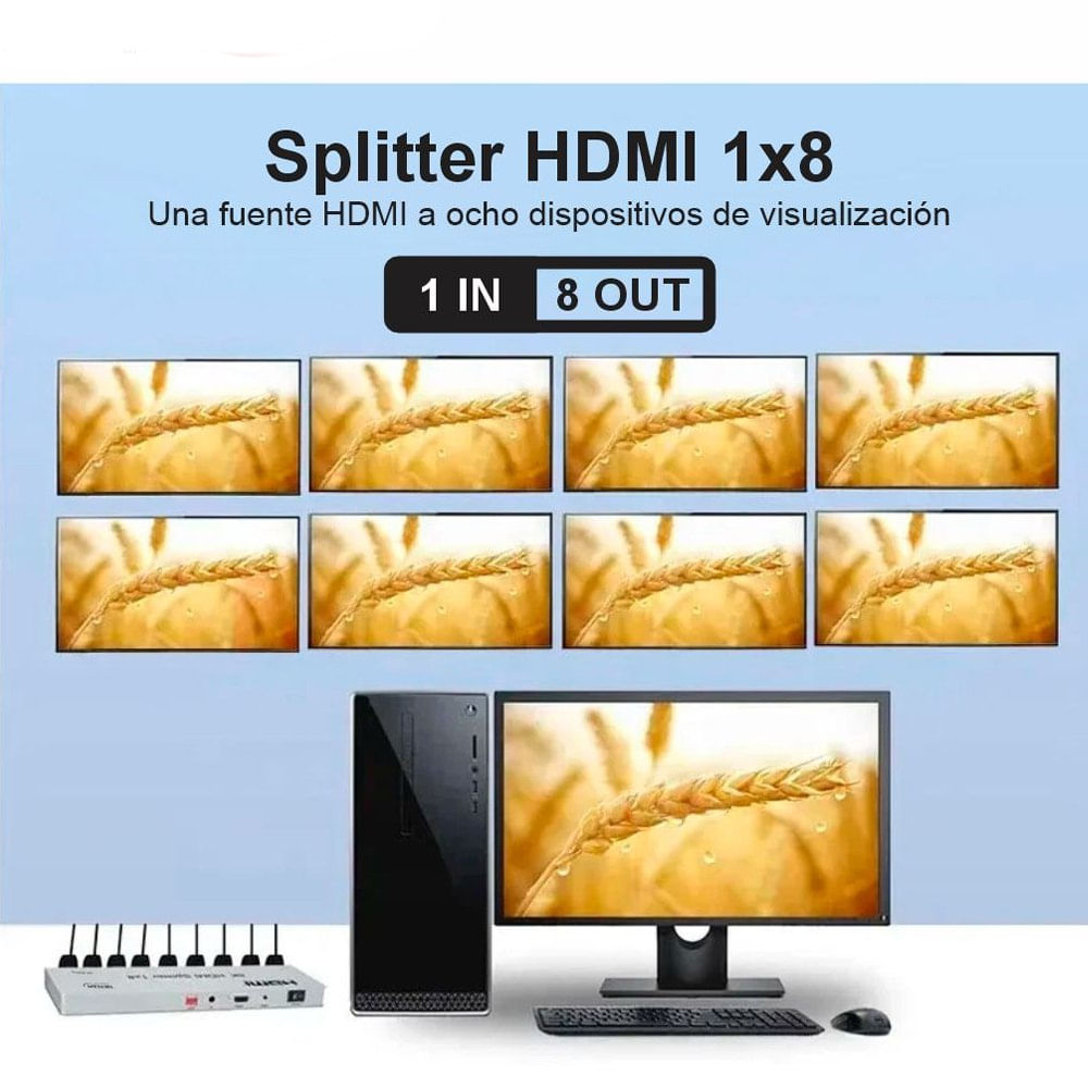 Splitter HDMI 1x8 Metalico 2.0 4K 60Hz 8 pantallas HDCP 2.3 RS232