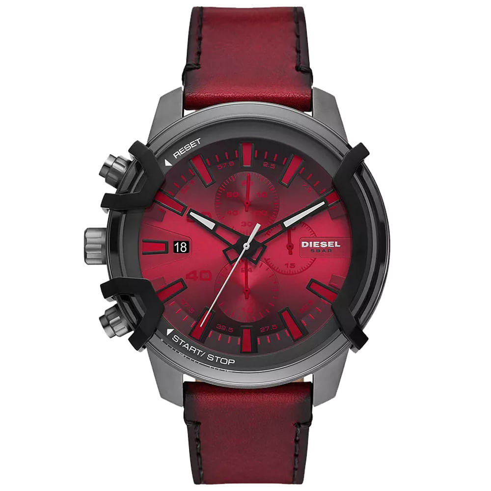 Reloj Diesel Griffed DZ4594 Para Hombre Fecha Cronómetro Acero Inoxidable Correa de Cuero Rojo