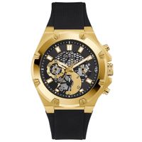 Reloj Guess Third Gear GW0334G2 Para Hombre Fecha Acero Inoxidable Correa de Silicona Negro Dorado