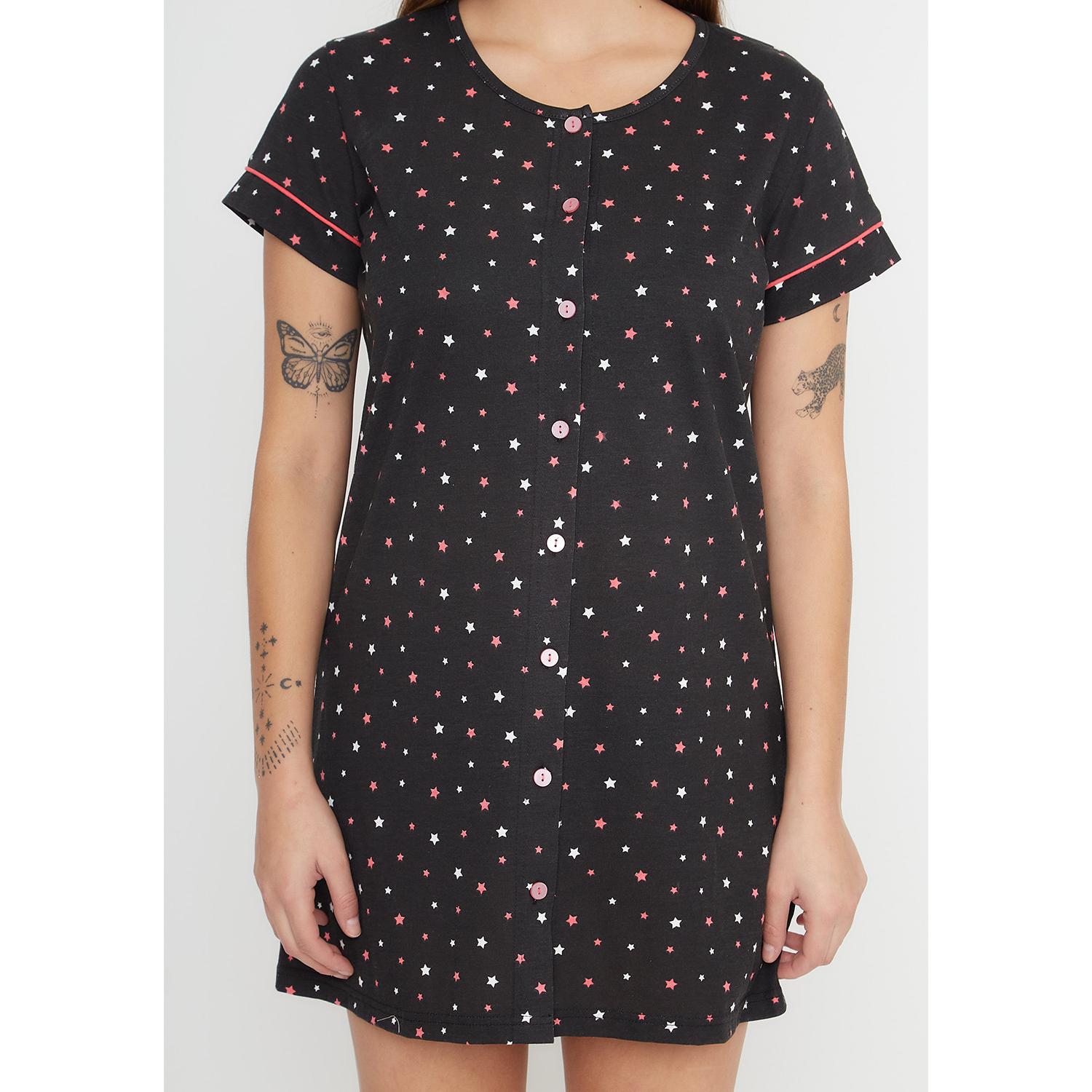 Camisola Pijama Mujer 71.1076 Kayser Manga Corta Algodón Negro
