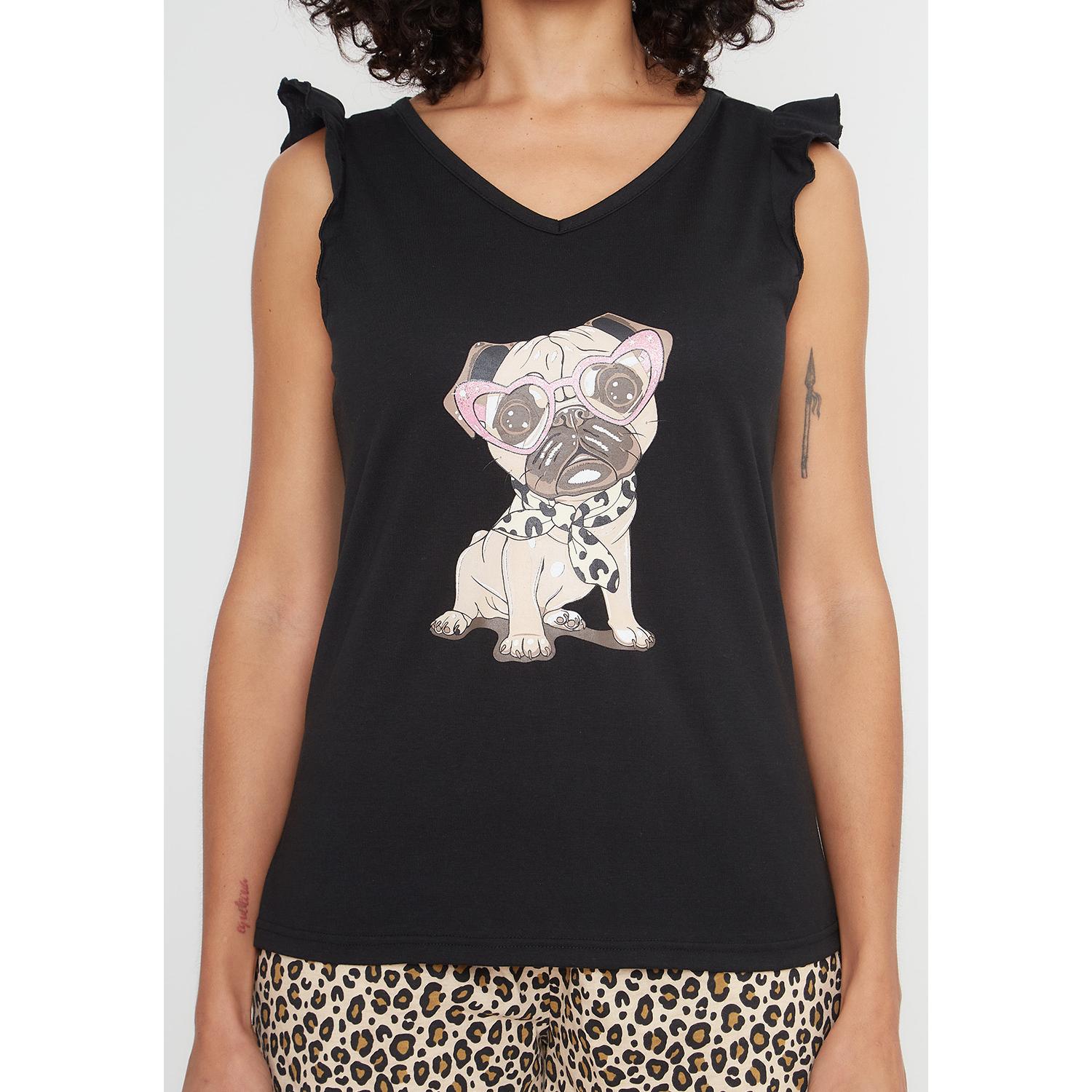 Pijama Short Mujer 70.1082 Kayser Algodón Negro