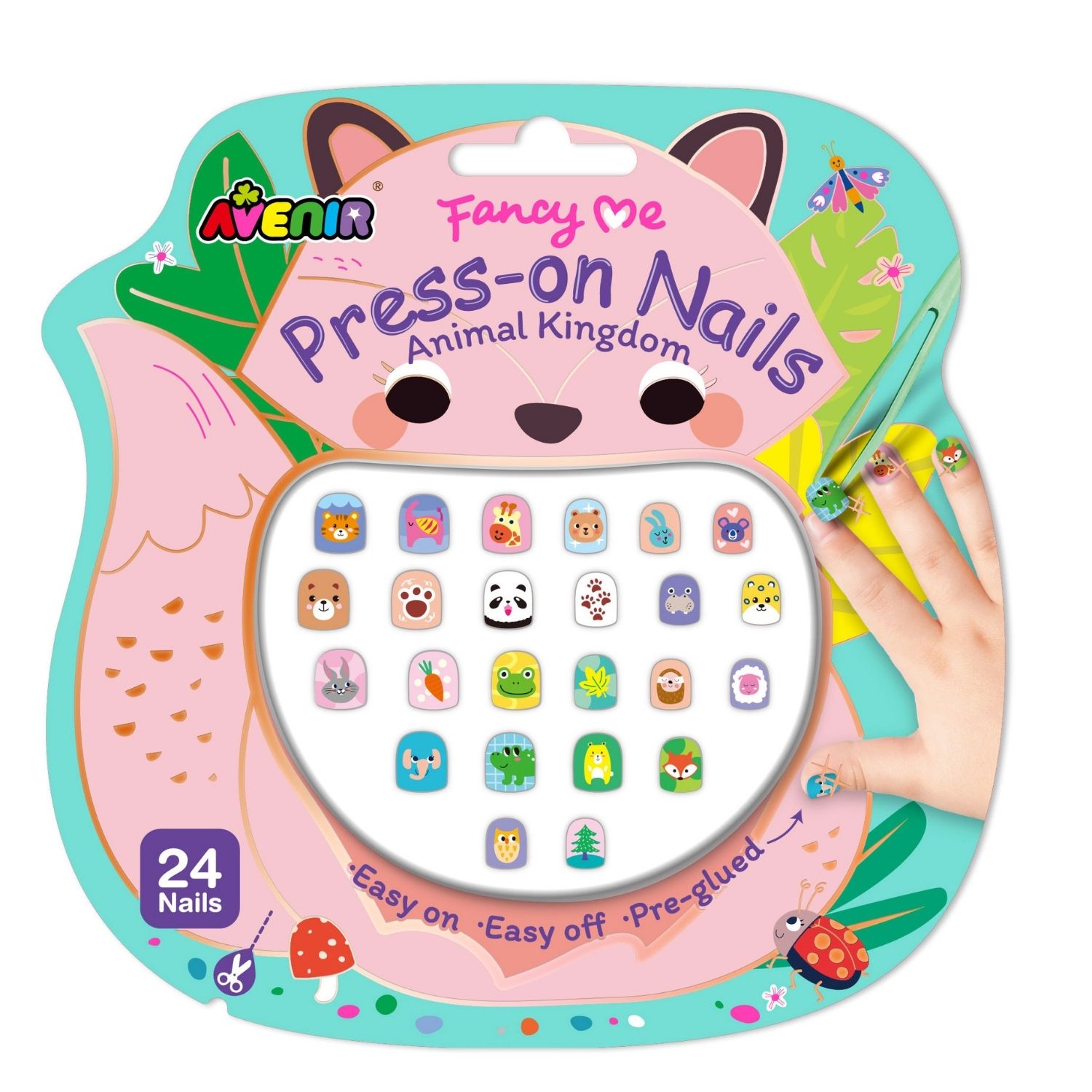Stickers A Presión Para Uñas Avenir Reino Animal 24 Piezas