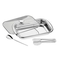 Juego para hornear y Servir de A. Inox C/Tapa de vidrio 3 Pzas Tramontina