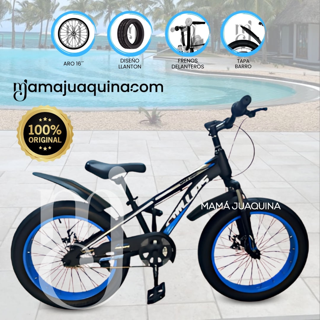 Bicicleta Deportiva Aro 16 «PHILLIPS» Llantas Anchas Celeste