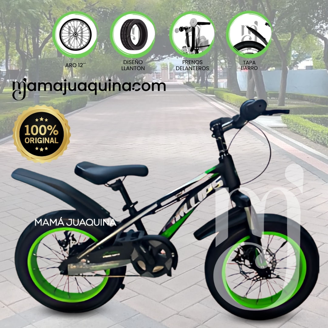 Bicicleta Deportiva Aro 12 «PHILLIPS» Llantas Anchas Verde Claro