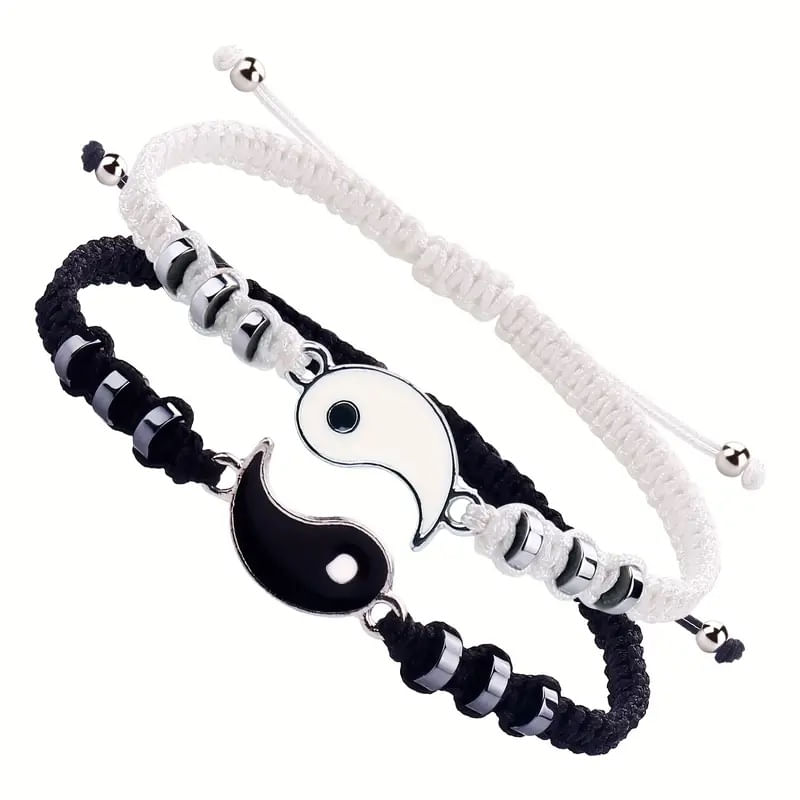 Set x 2 pulseras yin yang ajustables para parejas o mejores amigos