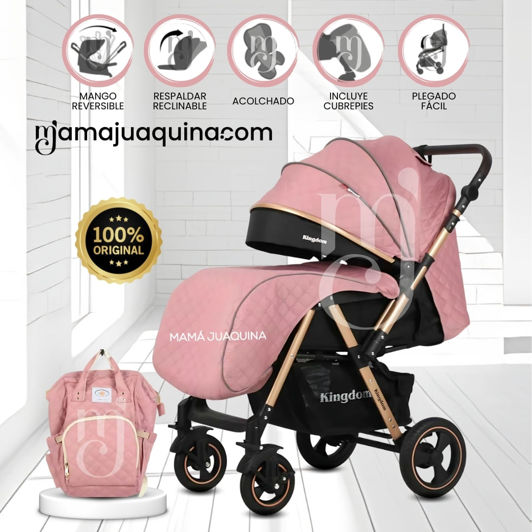 Coche Cuna «TURQUIA PREMIUM» con Mochila Pañalera Rosado