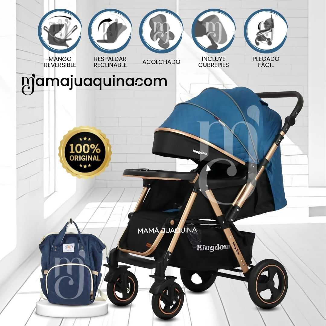 Coche Cuna «TURQUIA PREMIUM» con Mochila Pañalera Azul