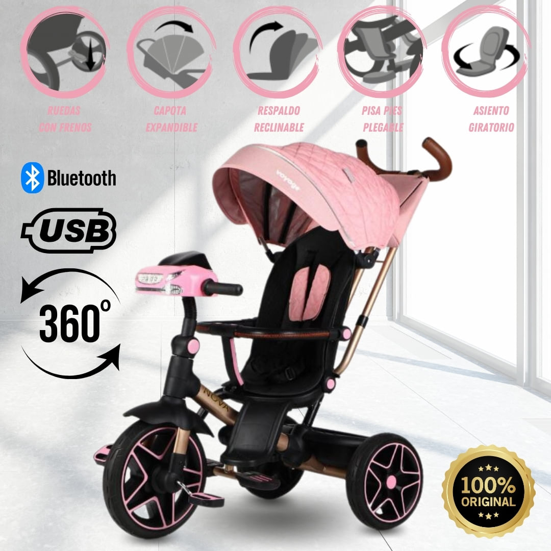 Triciclo Giratorio 5 en 1 «NOVA NEW» USB Bluetooth Pink - copy