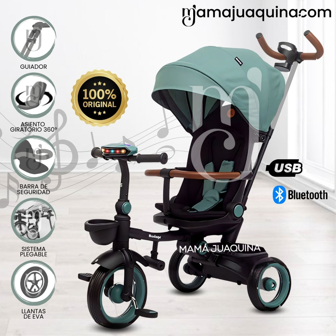Triciclo Guiador Plegable «FOLDING» con Bluetooth Verde