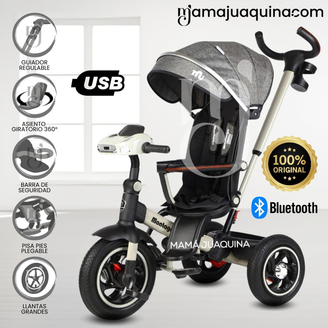 Triciclo Guiador Musical 3 en1 «BUMER» Gris
