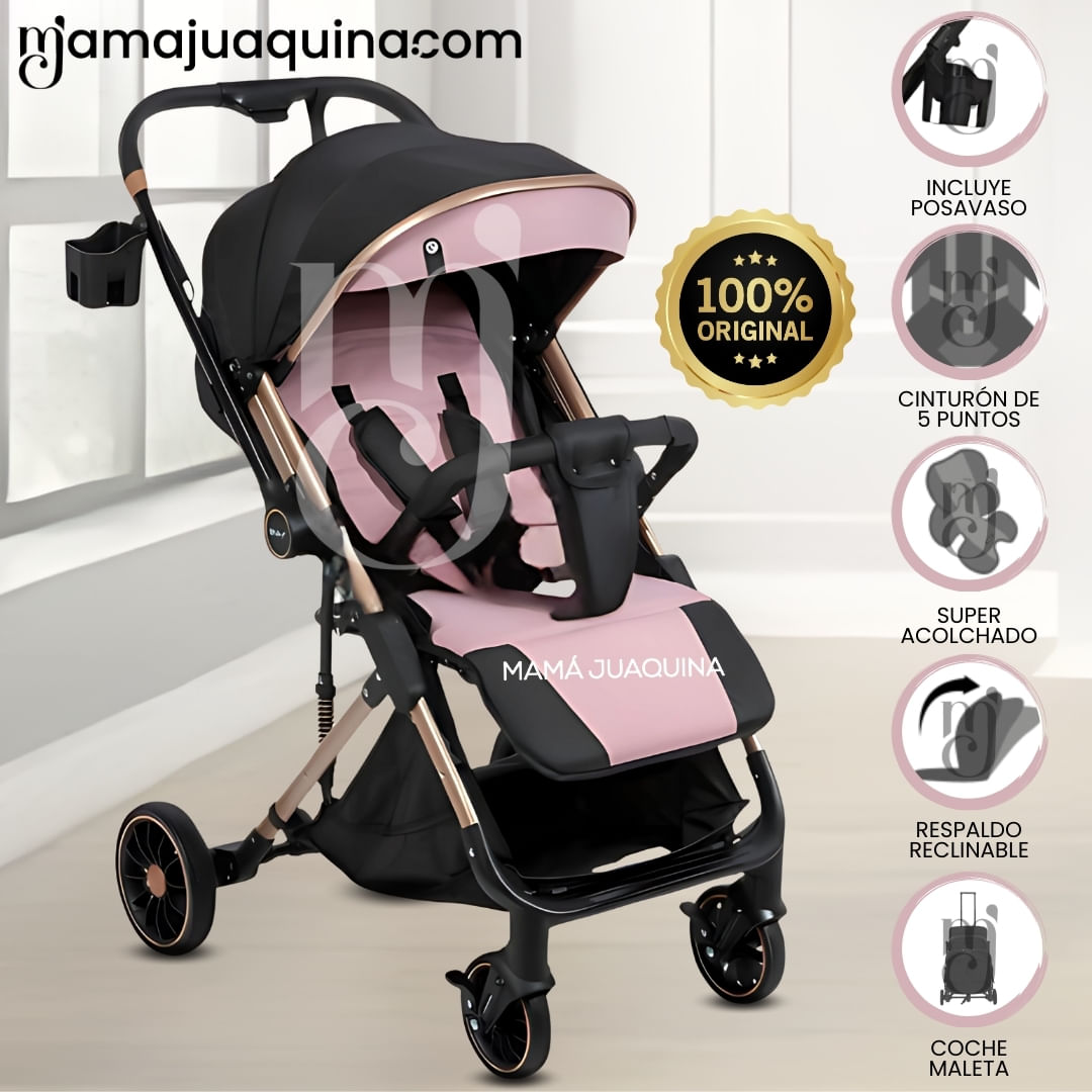 Coche Maleta de Lujo «CORAL» Mango Reversible Rosa