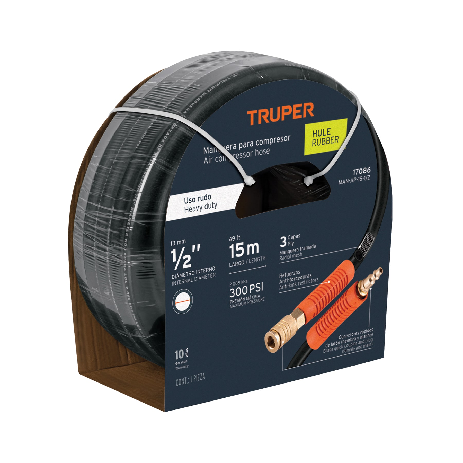 Rollo de 15 m de manguera 1/2´´ de hule para compresora, Truper