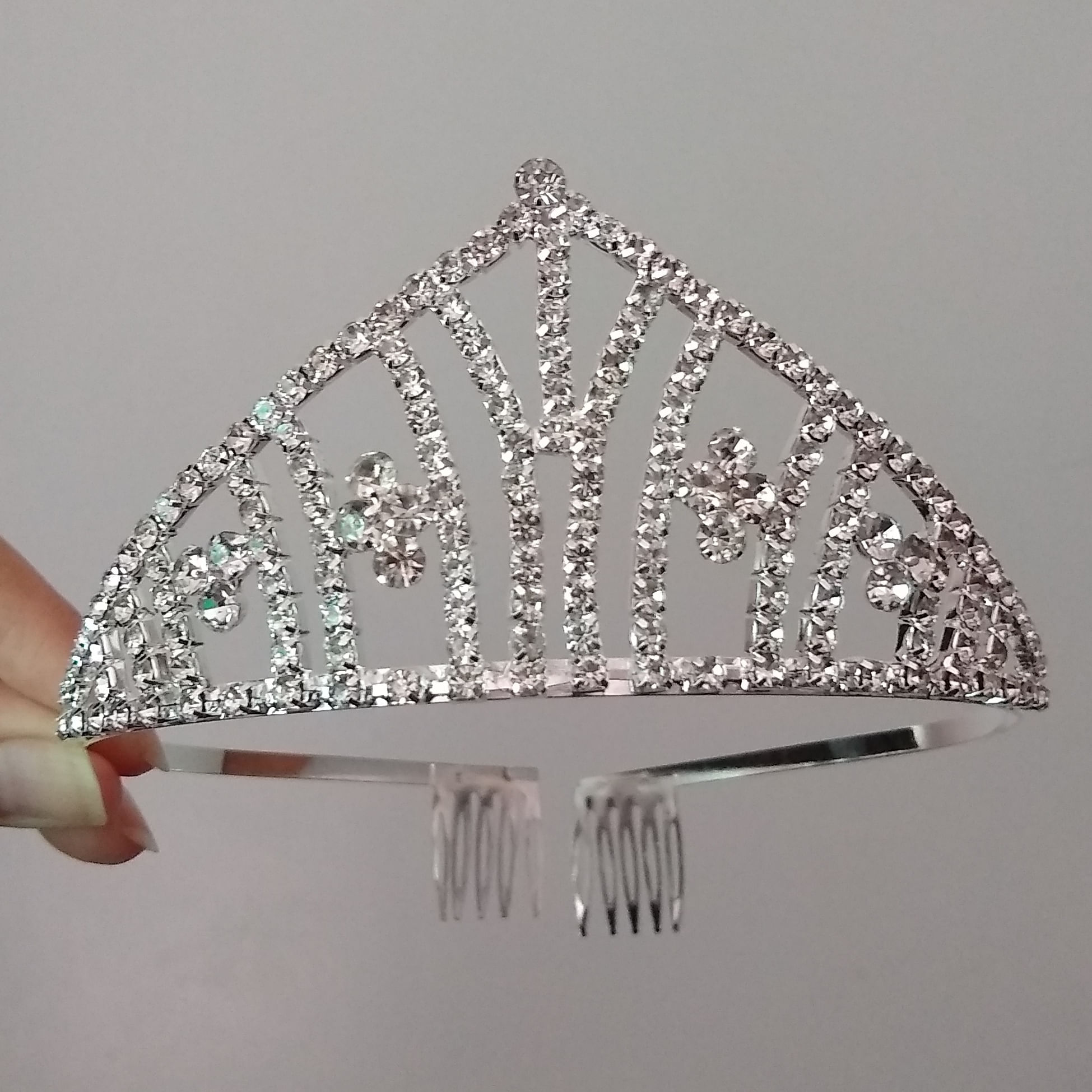 Corona tiara alta diadema plateado cumpleaños quinceañero novia fiesta princesa Egi