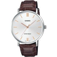 Reloj Casio MTP-VT01L-7B2 Acero Inoxidable Correa Cuero Marrón Dial Plateado
