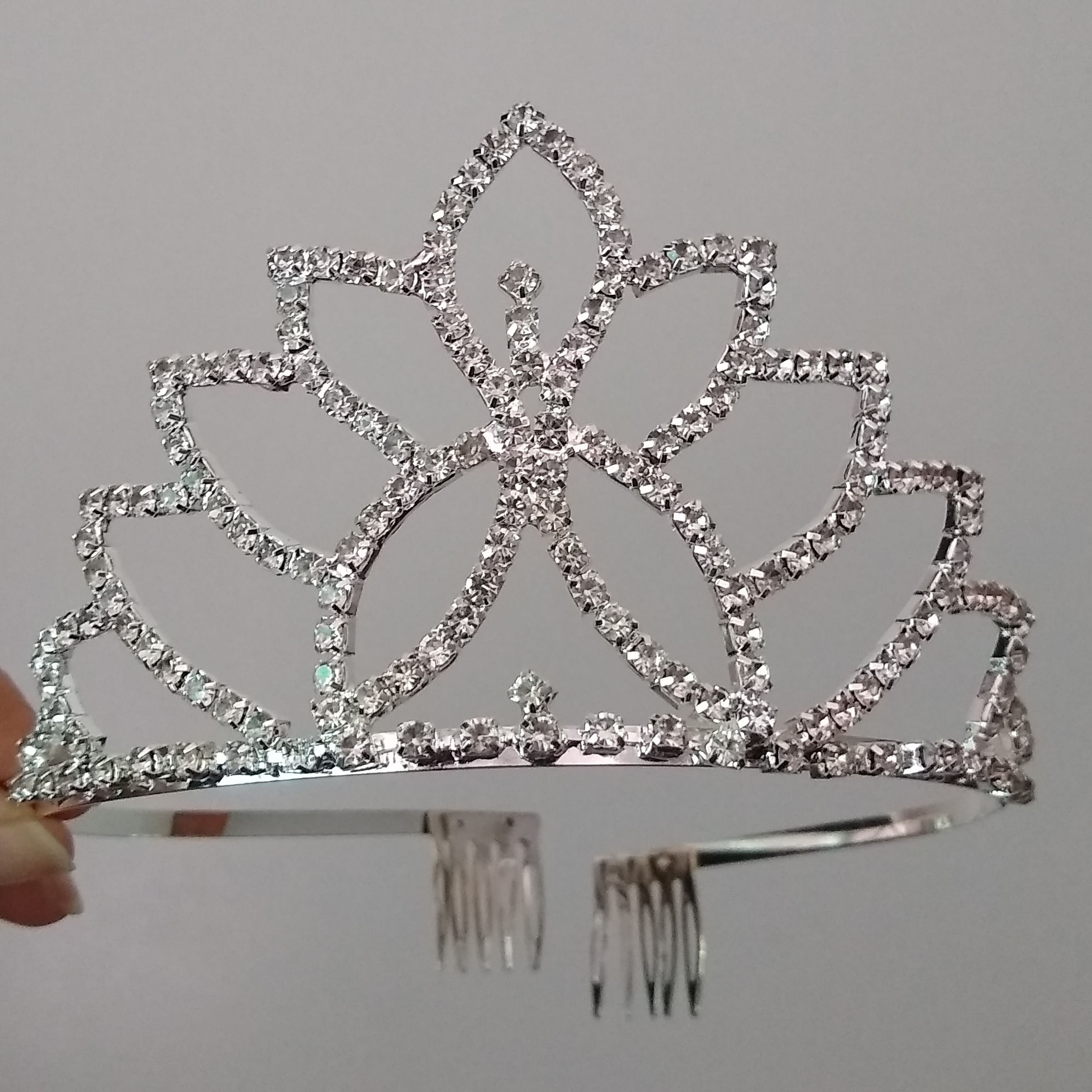 Corona tiara alta diadema plateado cumpleaños quinceañero novia fiesta princesa Mari