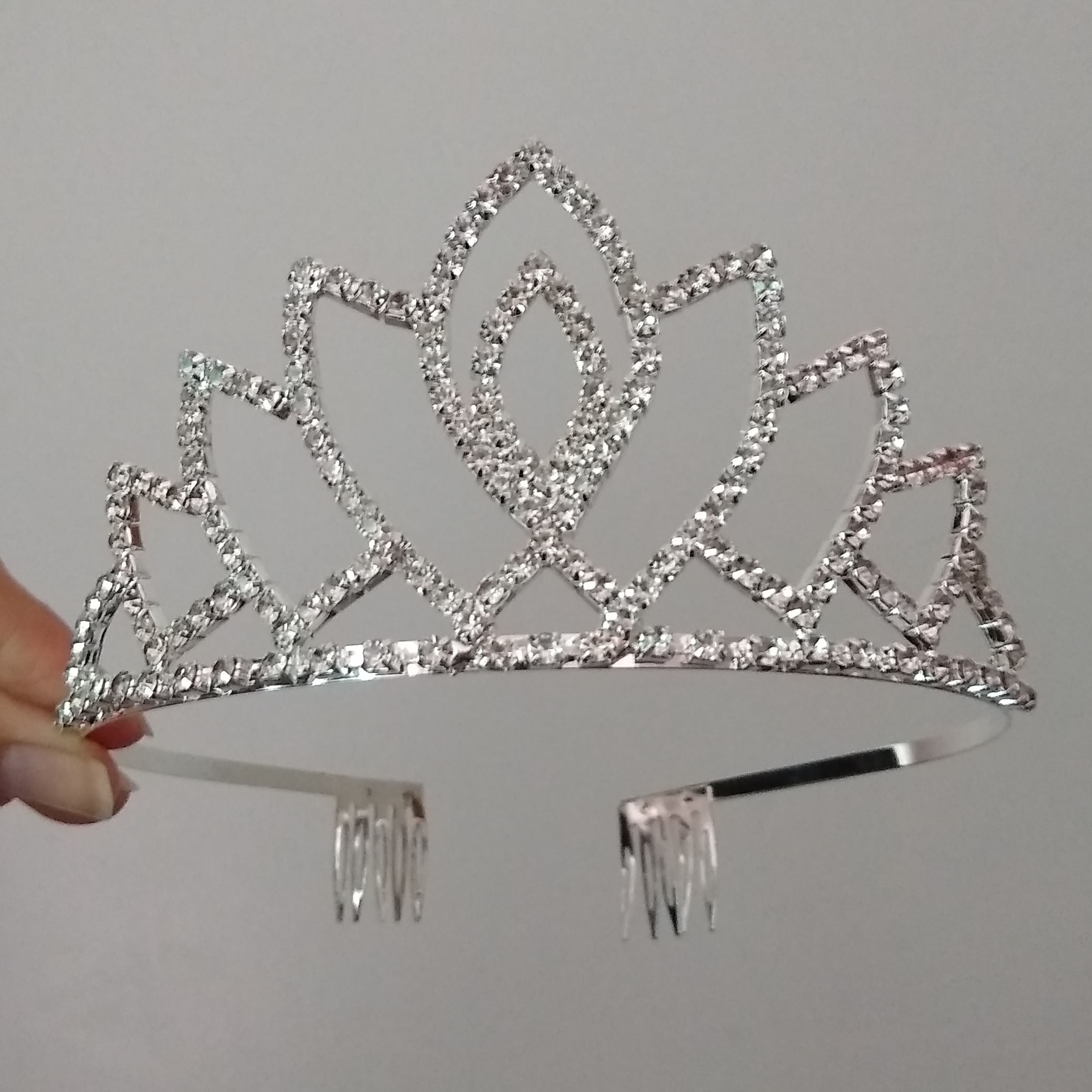 Corona tiara alta diadema plateado cumpleaños quinceañero novia fiesta princesa Espi
