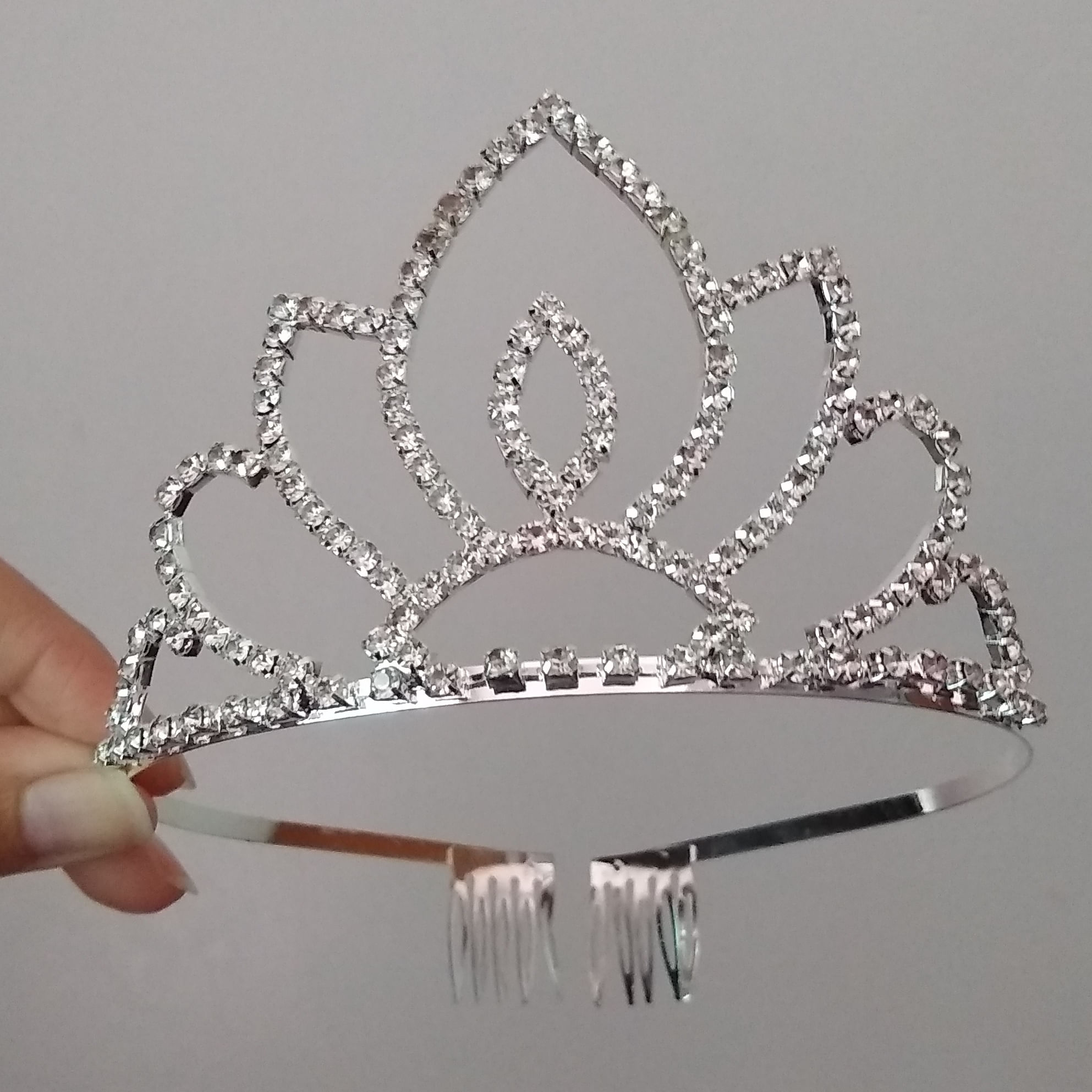 Corona tiara alta diadema plateado cumpleaños quinceañero novia fiesta princesa Flori