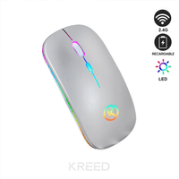 Mouse RGB Inalámbrico Recargable 2.4G K301 - Plata