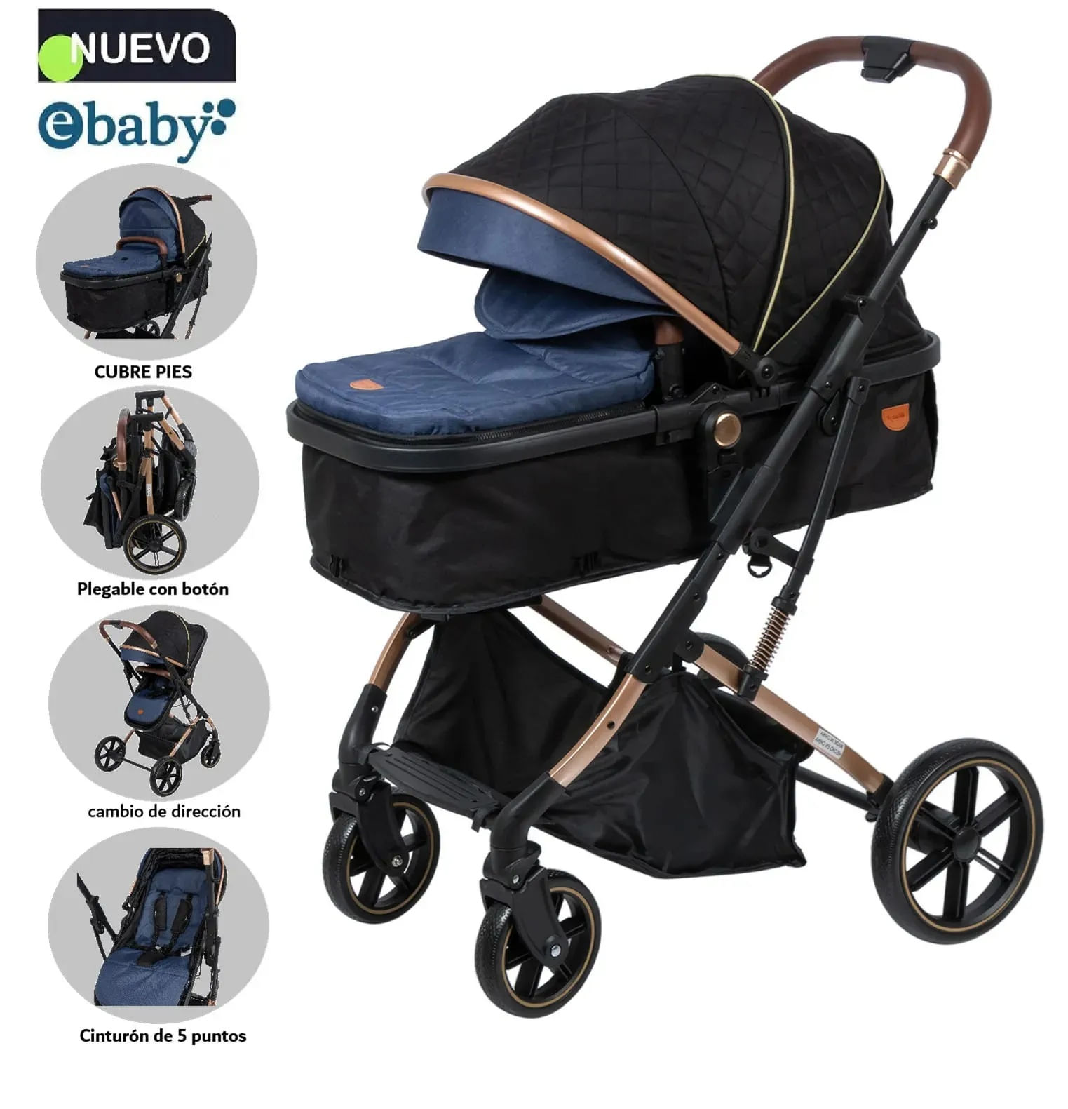 Coche Cuna Moisés de Lujo SATURNO EB126-1 Rosada - Azul