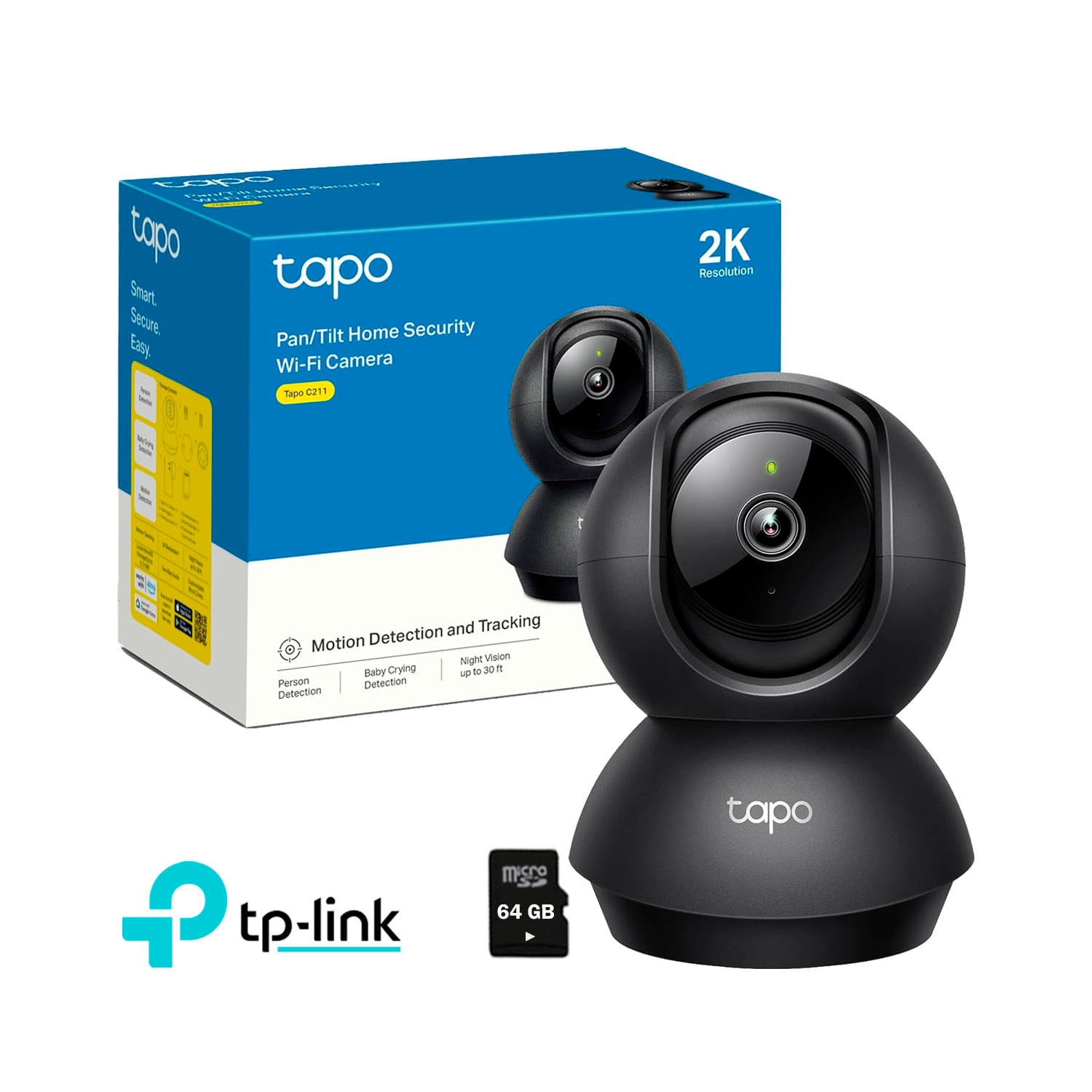 Cámara de Seguridad WiFi Tapo C211 Gira 360° 2K 3MP Micro SD 64GB